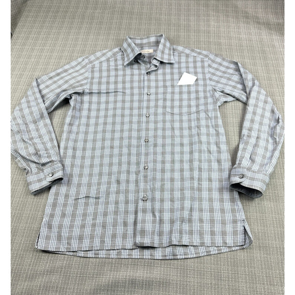 Ermenegildo Zegna Shirt Mens Large Blue Grey Plaid Dress Casual Button Up Preppy - Picture 1 of 10